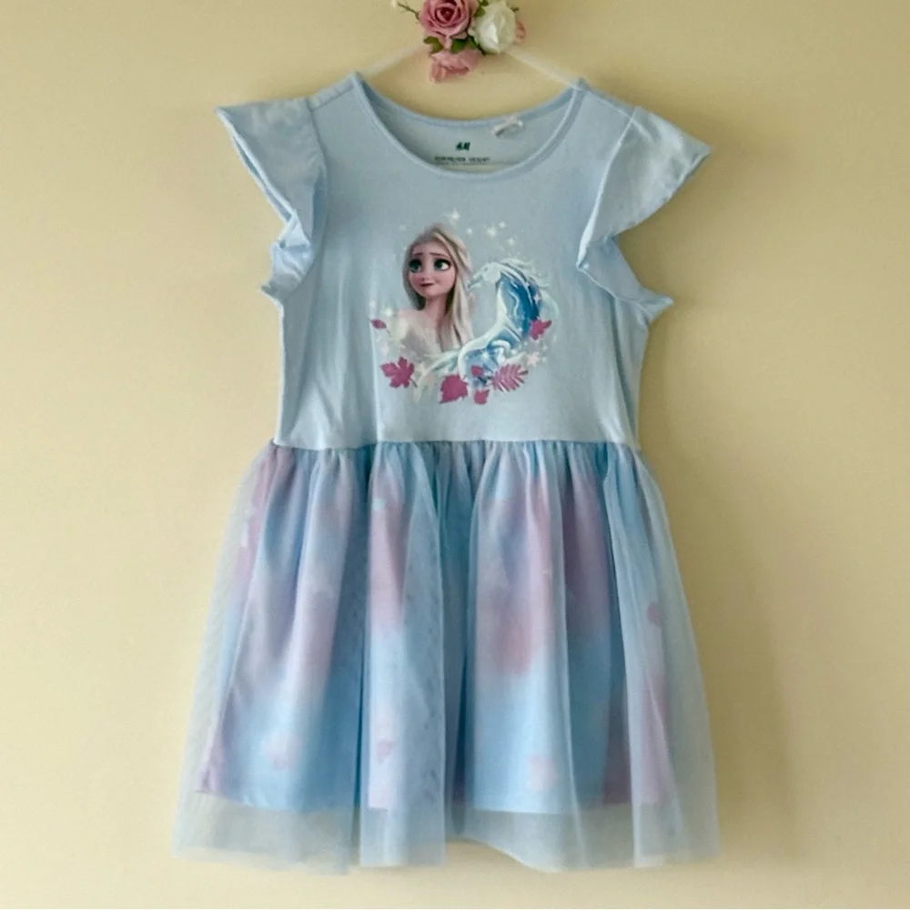 H&M Toddler Girls' Frozen Elsa Light Blue Tulle Dress, Size 3-4yrs